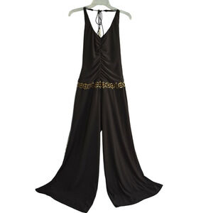 Andre Oliver Halter Jumpsuit NWT Sequin Waist Flowy Leg Cinch Chest Sz 10